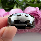Tungsten Carbide Ring 8mm Polished Finish Bat Pattern Comfort Fit