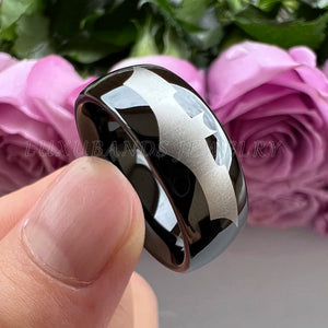 Tungsten Carbide Ring 8mm Polished Finish Bat Pattern Comfort Fit