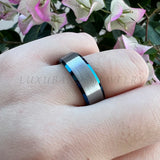 Tungsten Carbide Ring Beveled Edges 8mm Brushed Finish Comfort Fit