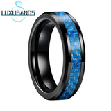 Tungsten Carbide Ring 6mm 8mm Carbon-Fiber Inlay Beveled Edges Comfort Fit
