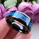 Tungsten Carbide Ring 6mm 8mm Carbon-Fiber Inlay Beveled Edges Comfort Fit