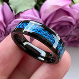 Tungsten Carbide Ring 6mm 8mm Carbon-Fiber Inlay Beveled Edges Comfort Fit