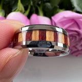 Tungsten Carbide Wood Inlay Engagement Band Beveled Edges