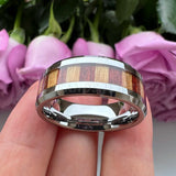 Tungsten Carbide Wood Inlay Engagement Band Beveled Edges