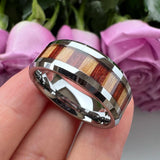Tungsten Carbide Wood Inlay Engagement Band Beveled Edges