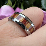 Tungsten Carbide Wood Inlay Engagement Band Beveled Edges