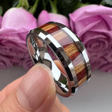 Tungsten Carbide Wood Inlay Engagement Band Beveled Edges