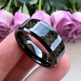 Tungsten Carbide Ring Beveled Edge Carbon-Fiber Inlay Polished Finish 8mm