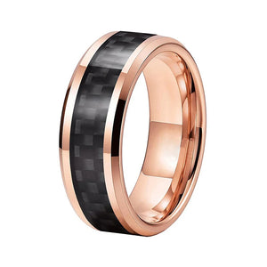 Tungsten Carbide Ring Beveled Edge Carbon-Fiber Inlay Polished Finish 8mm