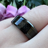 Tungsten Carbide Ring Beveled Edge Carbon-Fiber Inlay Polished Finish 8mm