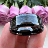 Tungsten Carbide Ring Beveled Edge Carbon-Fiber Inlay Polished Finish 8mm