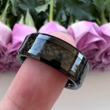 Tungsten Carbide Ring Beveled Edge Carbon-Fiber Inlay Polished Finish 8mm