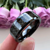 Tungsten Carbide Ring Beveled Edge Carbon-Fiber Inlay Polished Finish 8mm