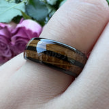 Tungsten Carbide Ring 8mm Wood Inlay Polished Finish