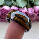 Tungsten Carbide Ring 8mm Wood Inlay Polished Finish