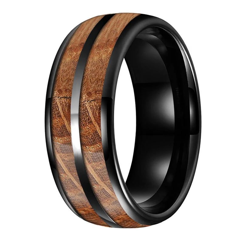 Tungsten Carbide Ring 8mm Wood Inlay Polished Finish