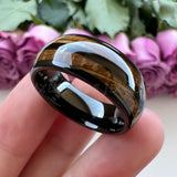 Tungsten Carbide Ring 8mm Wood Inlay Polished Finish