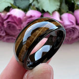 Tungsten Carbide Ring 8mm Wood Inlay Polished Finish