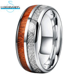Tungsten Carbide Ring Meteorite Wood Inlay Polished Comfort Fit