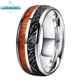 Tungsten Carbide Ring Meteorite Wood Inlay Polished Comfort Fit