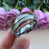 Tungsten Carbide Ring Meteorite Wood Inlay Polished Comfort Fit
