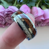 Tungsten Carbide Ring Meteorite Wood Inlay Polished Comfort Fit