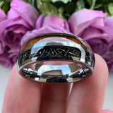 Tungsten Carbide Ring Meteorite Wood Inlay Polished Comfort Fit