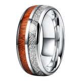 Tungsten Carbide Ring Meteorite Wood Inlay Polished Comfort Fit