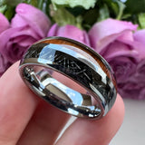 Tungsten Carbide Ring Meteorite Wood Inlay Polished Comfort Fit