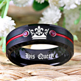 Tungsten Carbide His Queen Her King Ring with Red CZ