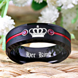 Tungsten Carbide His Queen Her King Ring with Red CZ