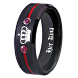 Tungsten Carbide His Queen Her King Ring with Red CZ