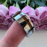 Tungsten Carbide Wedding Band Wood Flat Offset Grooved Polished Comfort Fit