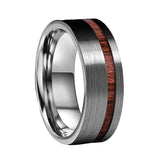 Tungsten Carbide Wedding Band Wood Flat Offset Grooved Polished Comfort Fit