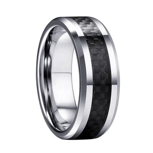 Tungsten Carbide Rings Beveled Edges Carbon-Fiber Inlay Polished Finish