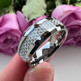 Tungsten Carbide Rings Beveled Edges Carbon-Fiber Inlay Polished Finish