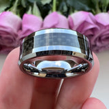 Tungsten Carbide Rings Beveled Edges Carbon-Fiber Inlay Polished Finish