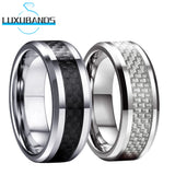 Tungsten Carbide Rings Beveled Edges Carbon-Fiber Inlay Polished Finish