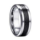 Tungsten Carbide Rings Beveled Edges Carbon-Fiber Inlay Polished Finish