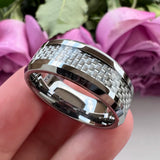 Tungsten Carbide Rings Beveled Edges Carbon-Fiber Inlay Polished Finish