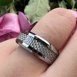 Tungsten Carbide Rings Beveled Edges Carbon-Fiber Inlay Polished Finish