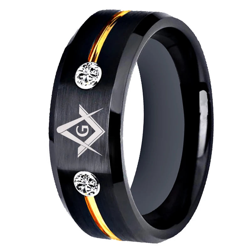 Tungsten Carbide Masonic Ring Anniversary Gift