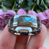 Tungsten Carbide Rings 8mm Abalone Shell Inlay Flat Band