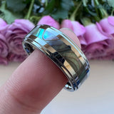 Tungsten Carbide Rings 8mm Abalone Shell Inlay Flat Band