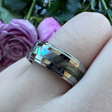 Tungsten Carbide Rings 8mm Abalone Shell Inlay Flat Band