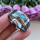 Tungsten Carbide Rings 8mm Abalone Shell Inlay Flat Band