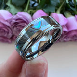 Tungsten Carbide Rings 8mm Abalone Shell Inlay Flat Band