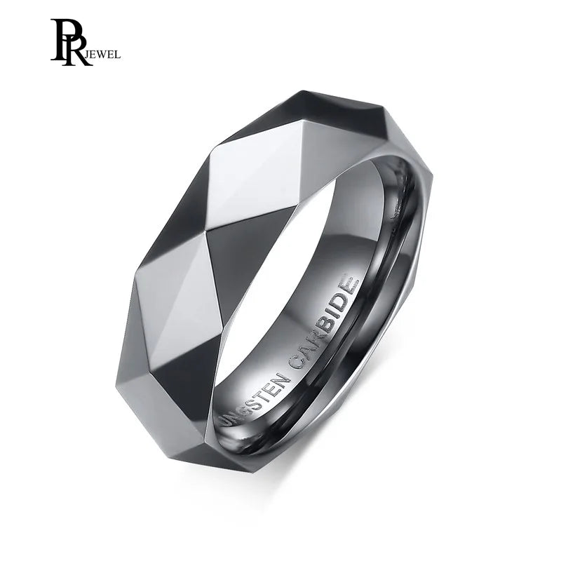 Tungsten Carbide Silver Spinner Prism Rhombus Cut 6mm Men's Wedding Ring