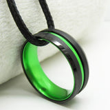 Beveled Tungsten Wedding Band Ring with Green Anodized Aluminum