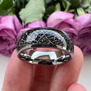 Tungsten Carbide Wedding Ring 6mm 8mm Meteorite Inlay Band